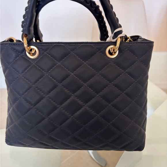 Black and Gold Quilted Leather Shoulder Bag with Chain Straps - Picture 3 of 7